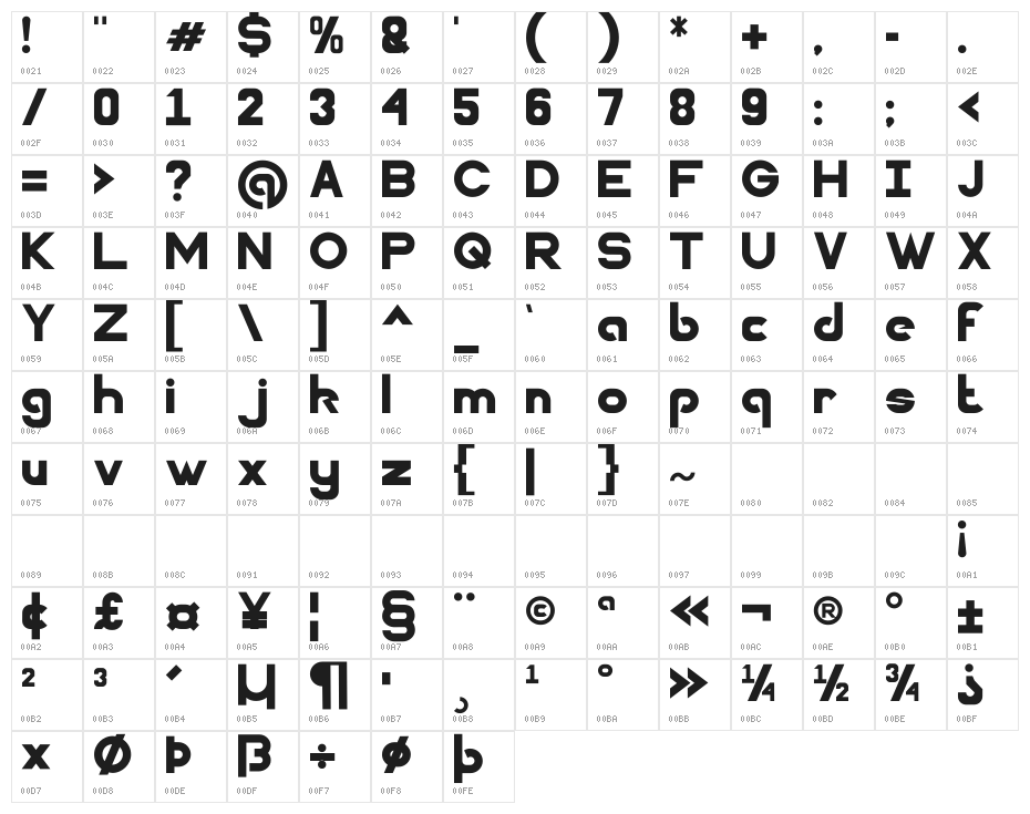 SUPERBOLD-Regular Character Map