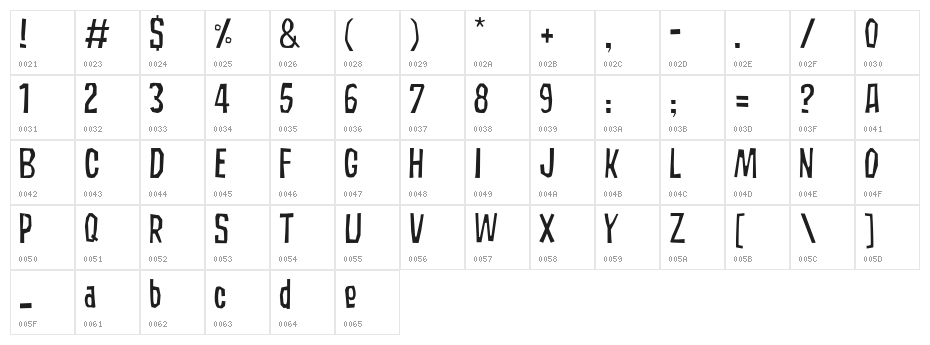 Subaccuz-Light Character Map
