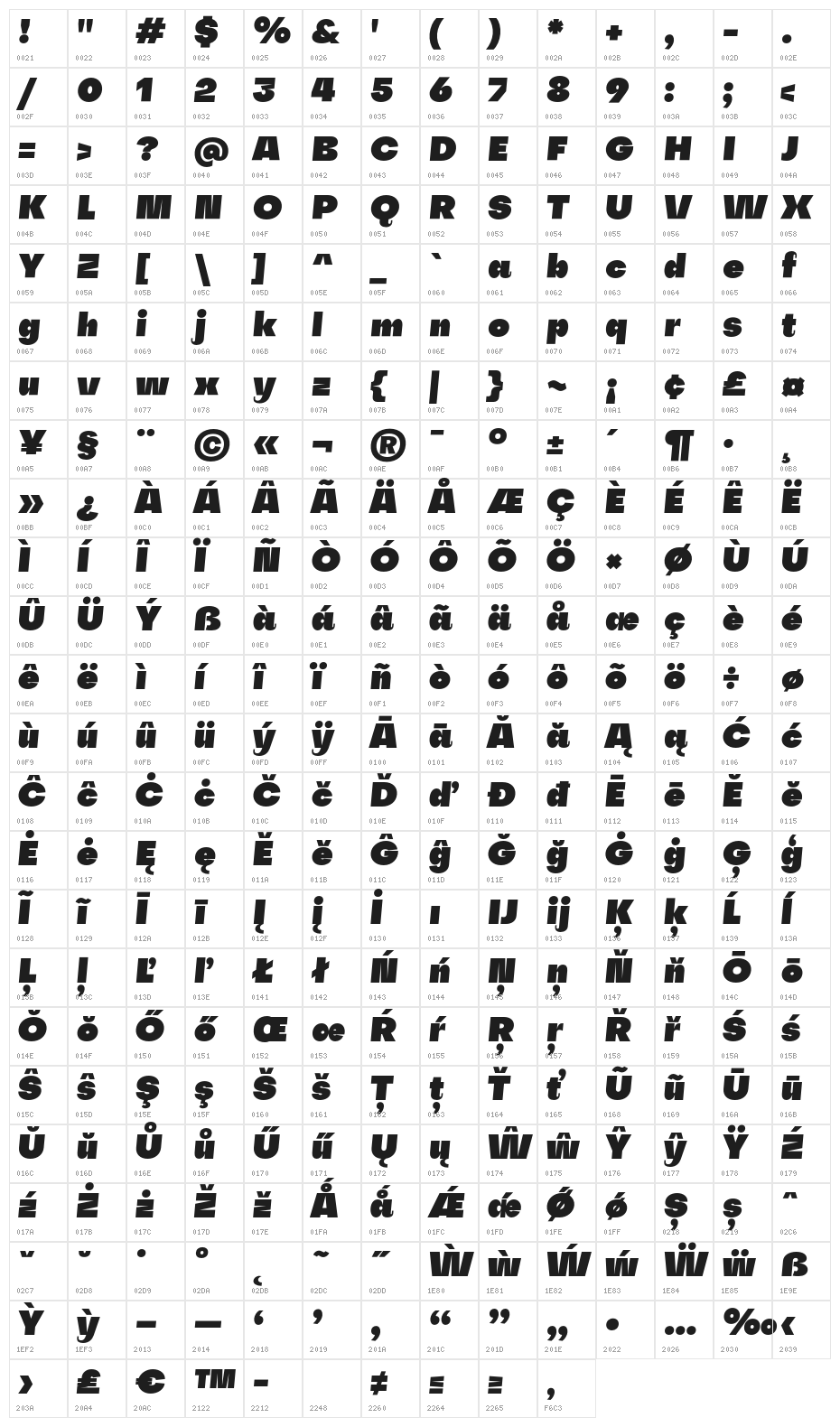 Subjectivity-SuperSlanted Character Map