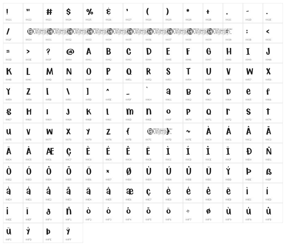 Suburban Flamingo Regular Character Map