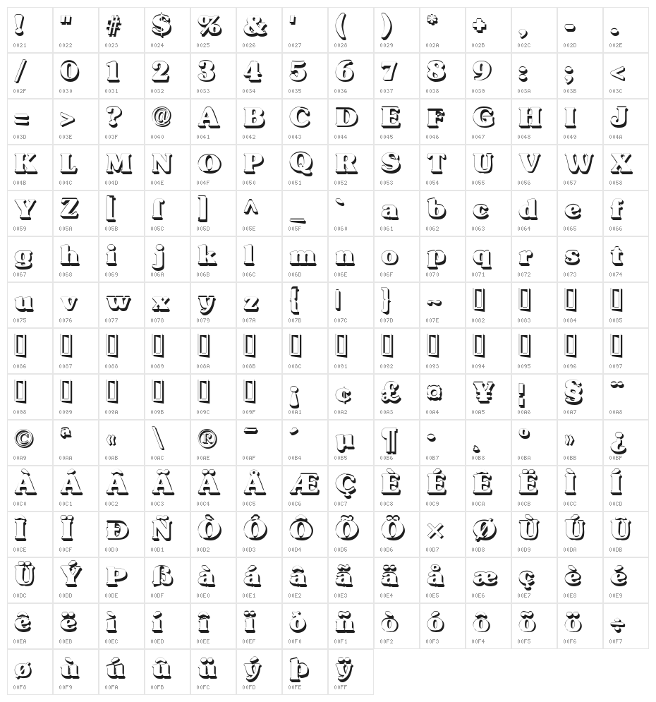 Subway Shadow Character Map