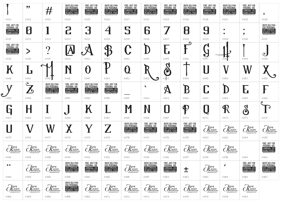 Sucker Font JC Character Map