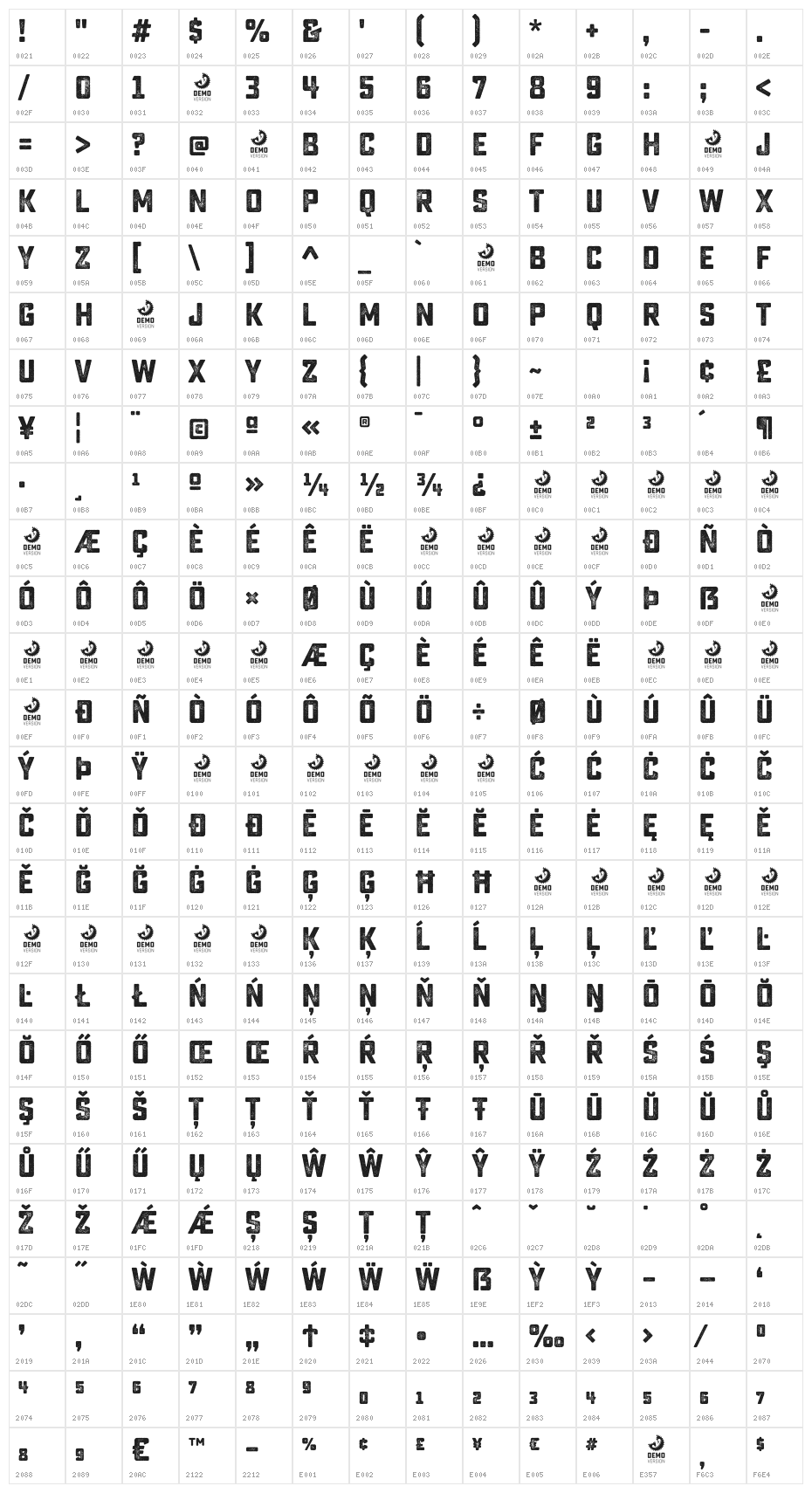 Sucrose Bold Two DEMO Character Map
