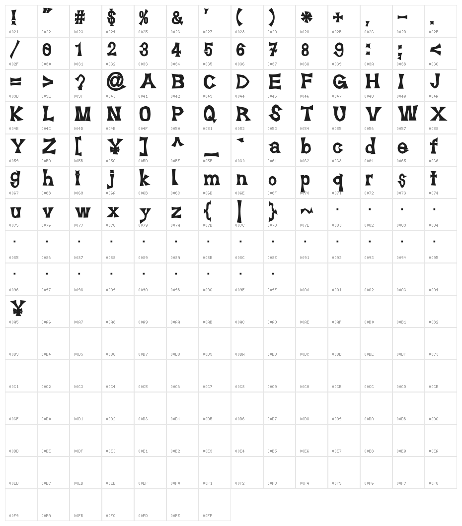 SuehirogariBold Character Map