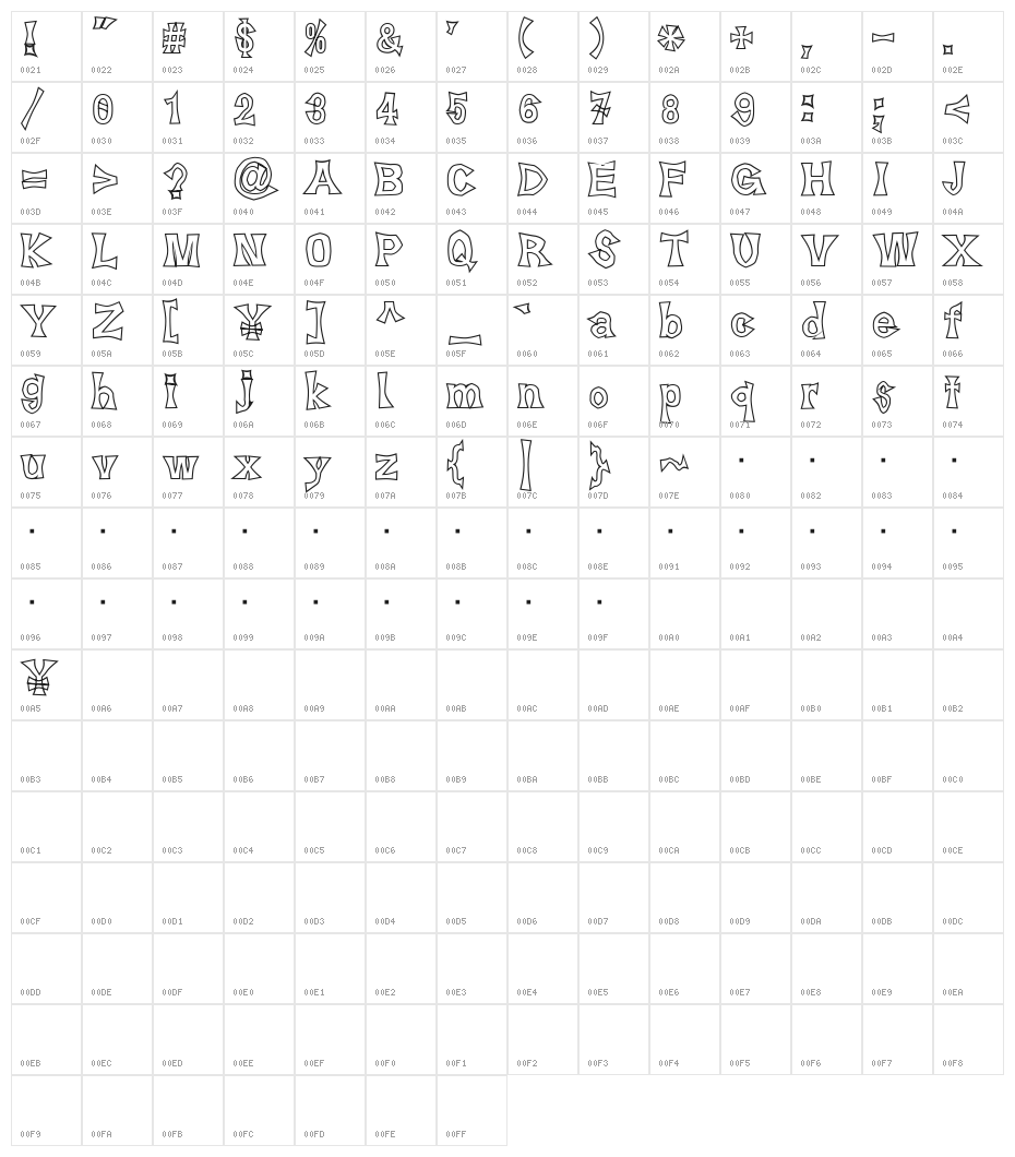 SuehirogariOutline Character Map