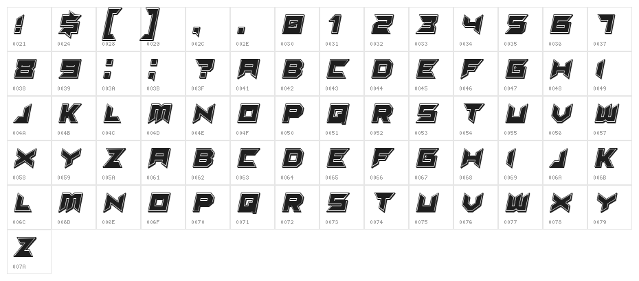 Suggested 3D Filled Italic Character Map