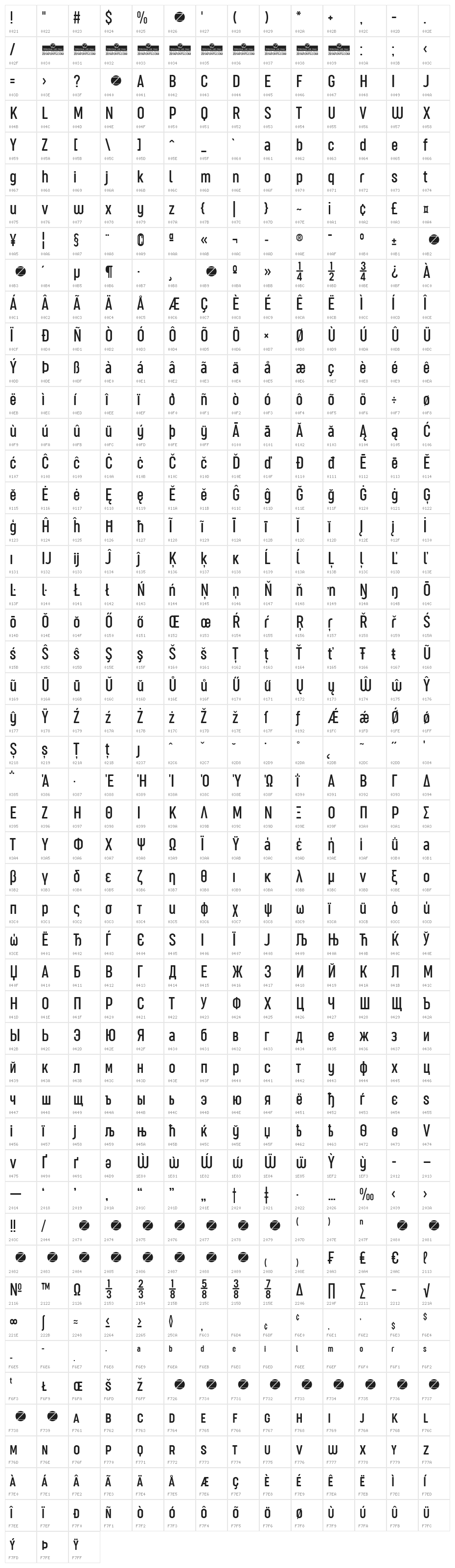 Sugo Pro Classic Trial Light Character Map