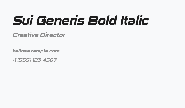 Sui Generis Bold Italic Business Card
