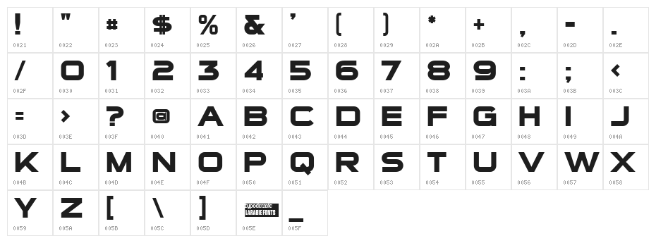 Sui Generis Bold Character Map