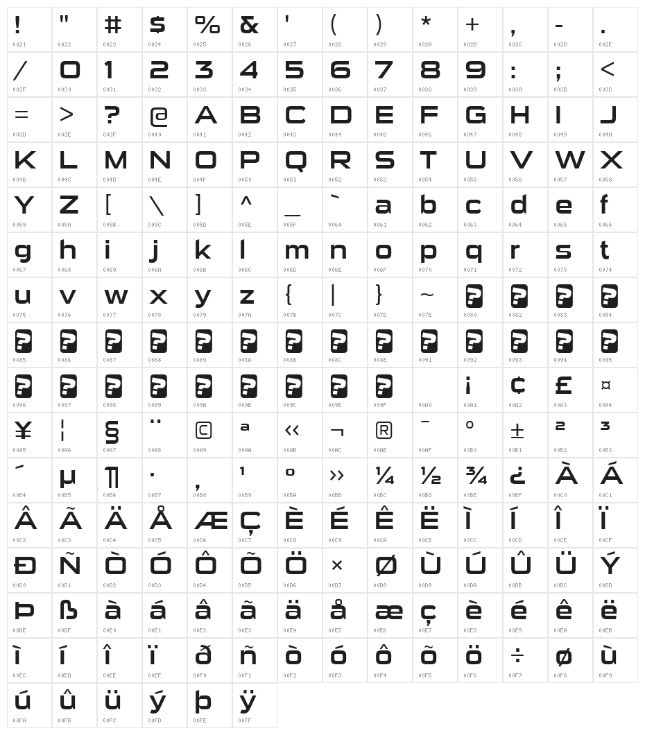 SuiGenerisRg-Regular Character Map