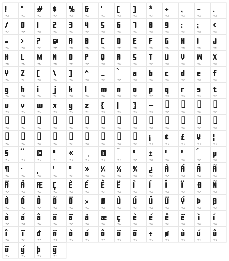Sujeta Bold Character Map