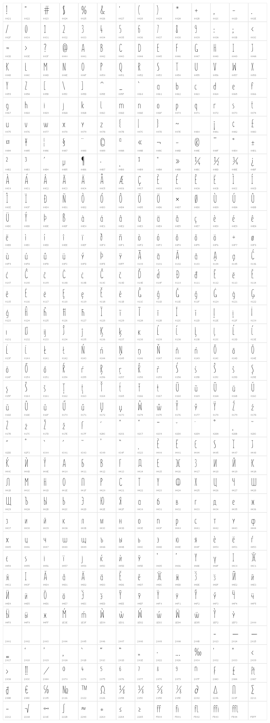 Summer Font Light Character Map