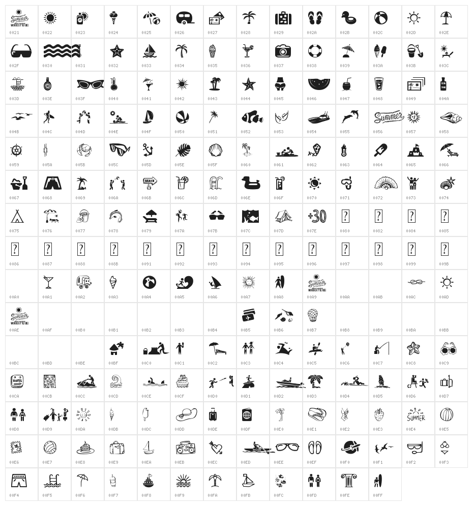 Summer Icons Character Map