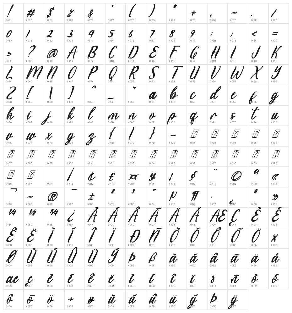 Summer  View Italic Character Map
