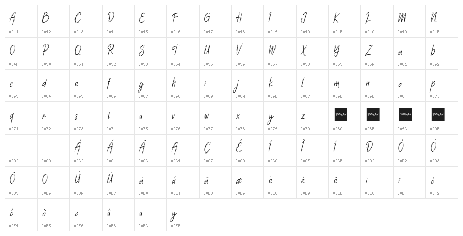 Summer Wednesday Script Character Map