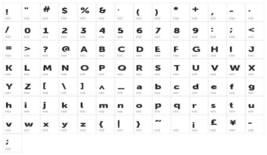 SummerBlacktop Character Map