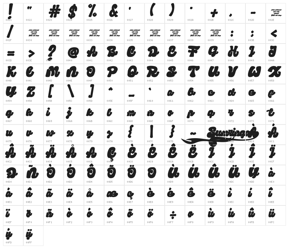 Sumringah freepersonal Character Map