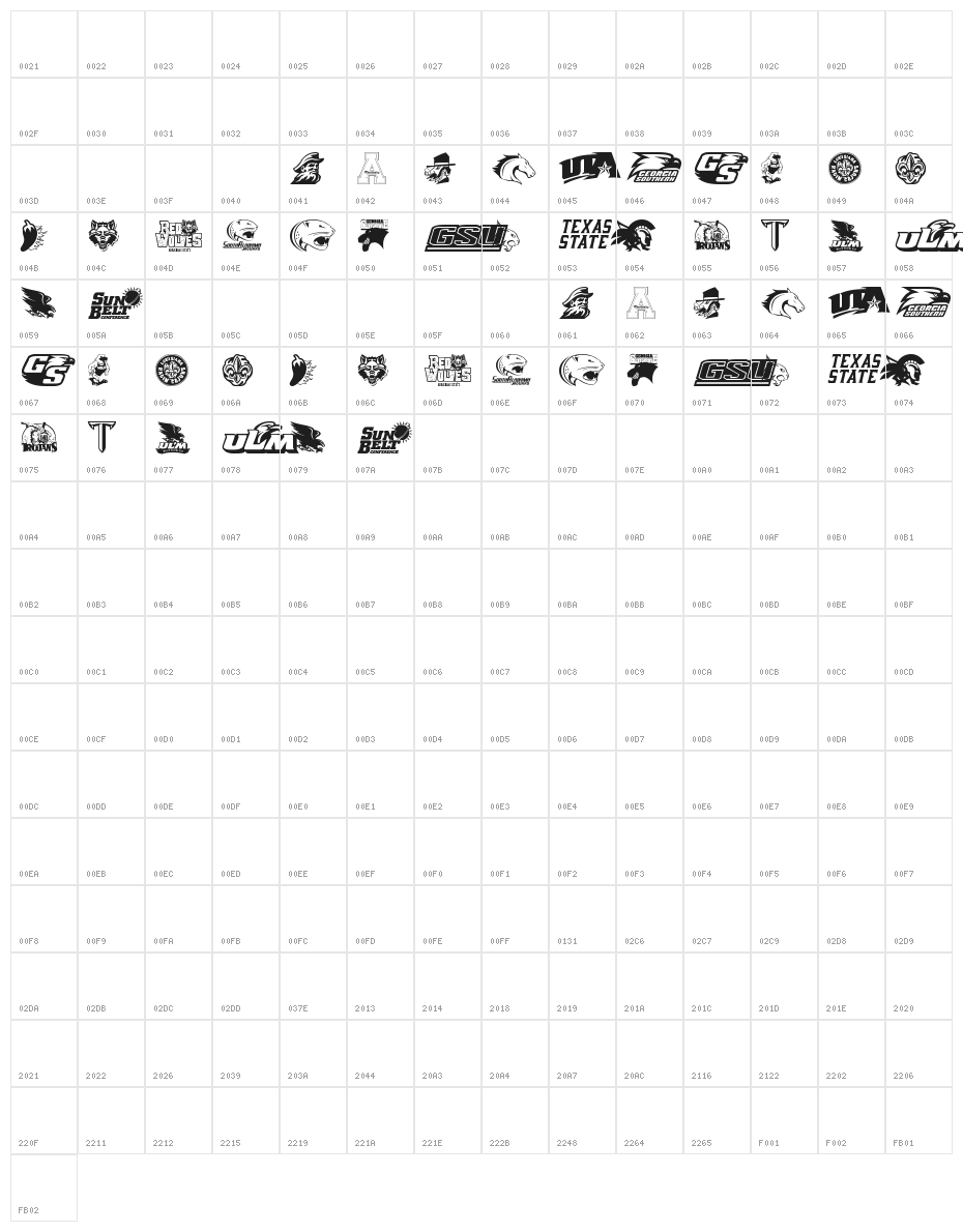 Sun Belt Character Map