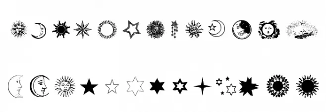 Sun, Moon & Stars Schriftart Groß