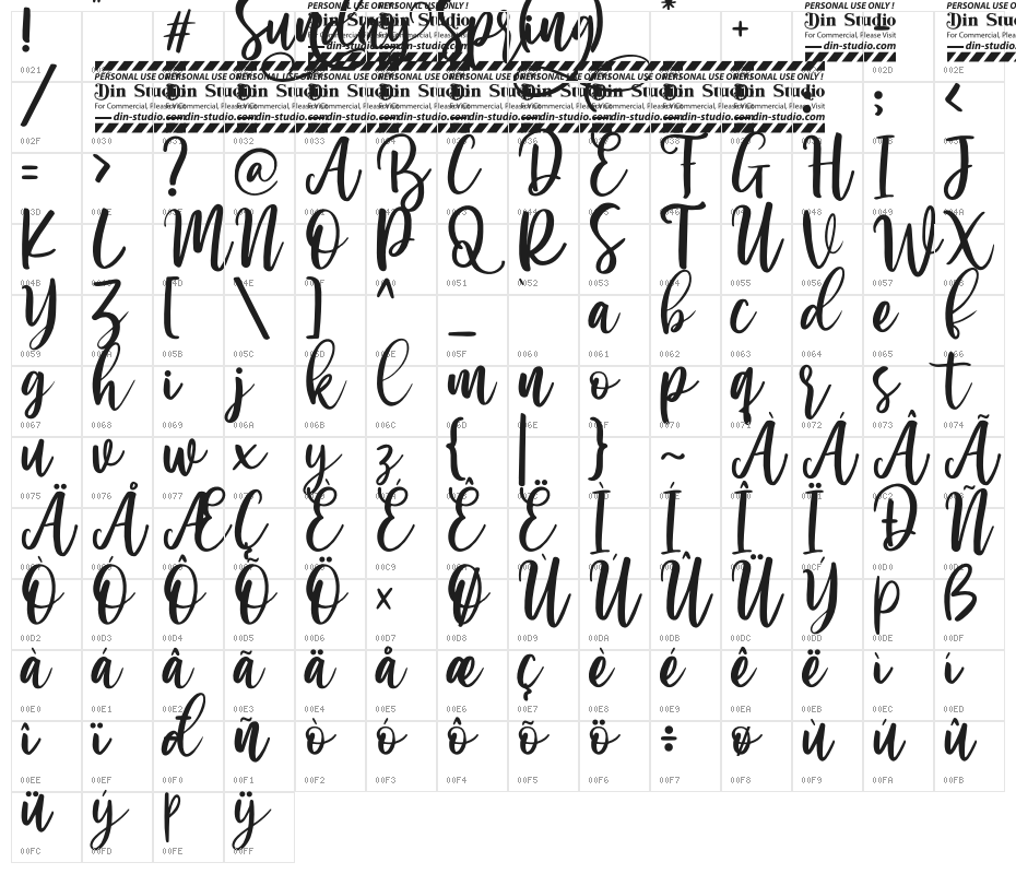 Sunday Spring Personal Use Character Map