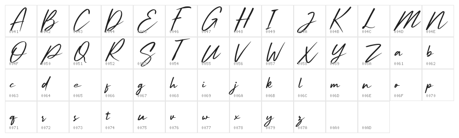 Sundey Free Italic Character Map