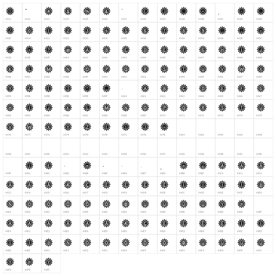 Sunflower Alphabet Solid Character Map