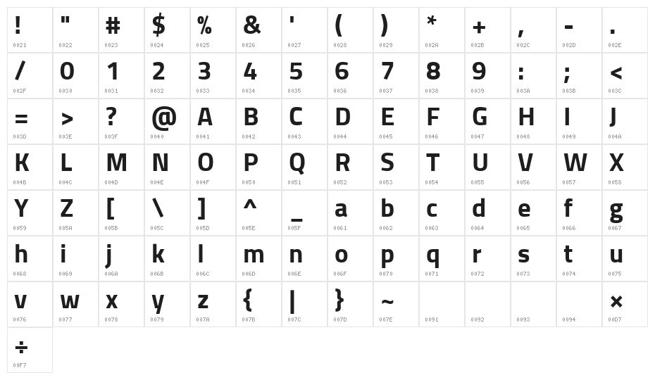 Sunflower Bold Character Map