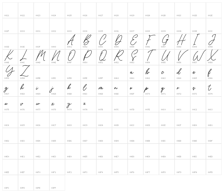 SunflowerFREE Character Map