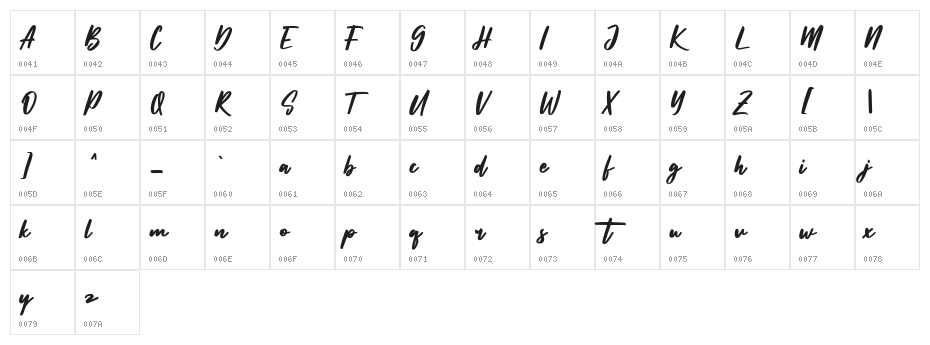 Sunsetstill Free Regular Character Map