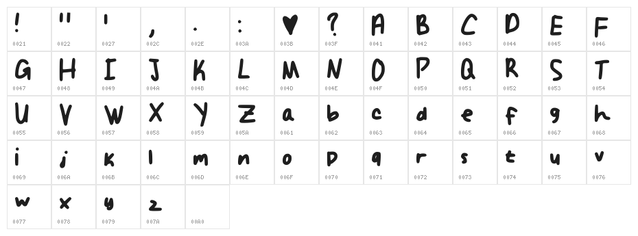 Sunshine Folk Regular Character Map