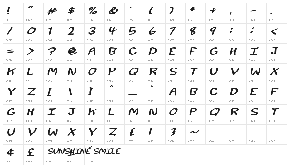 Sunshine Smile Italic Character Map