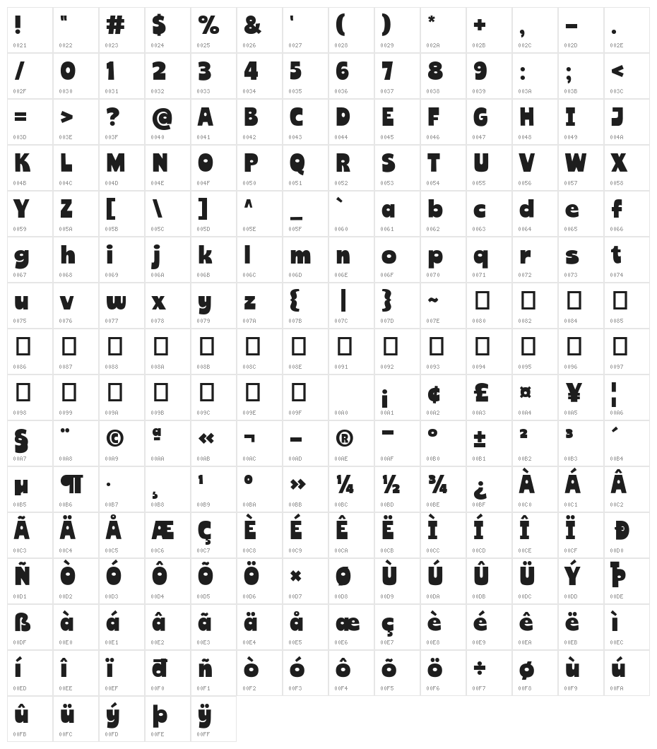 Super Amore Regular Character Map