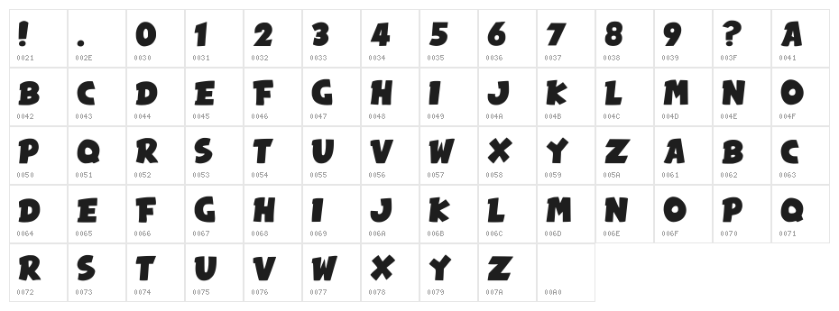 Super Comic Regular Character Map