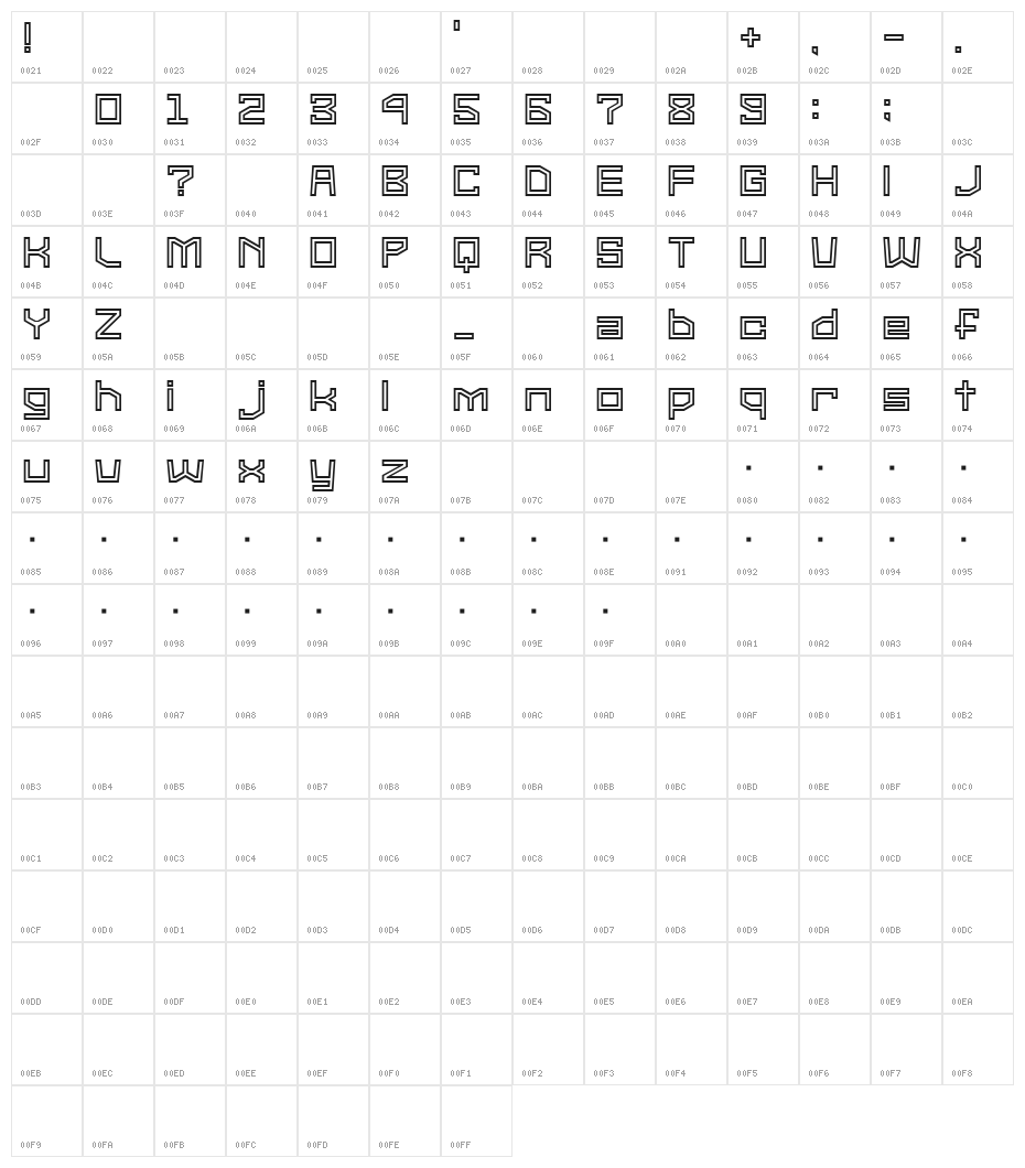 Super G-Type 2 Character Map