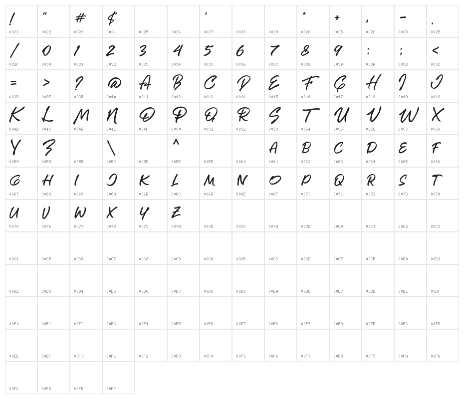 Super Giants DEMO-Regular Character Map
