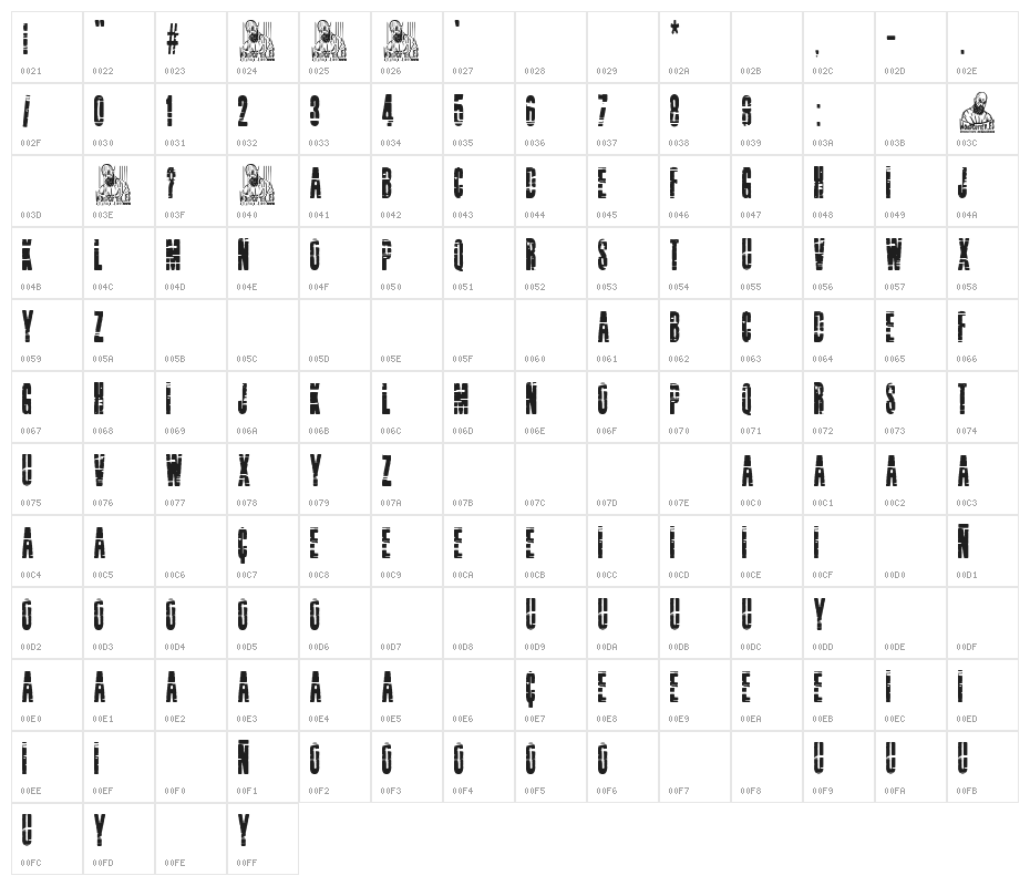 Super Glitch Press Character Map
