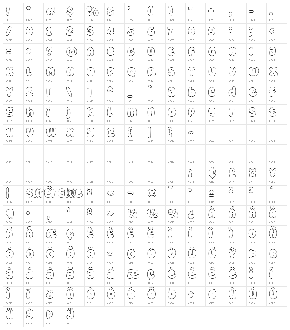 Super Glue Outline Character Map