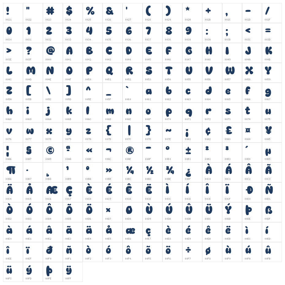 Super Kidpop Regular Character Map