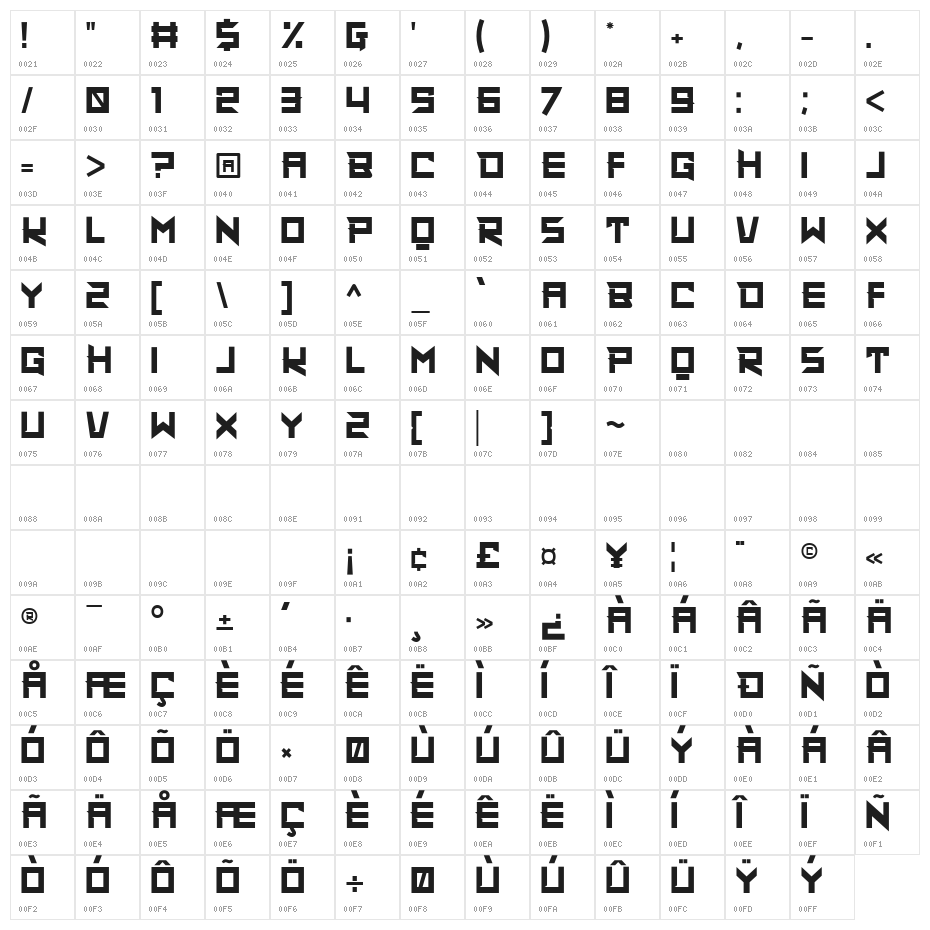 Super Maizen Regular Character Map