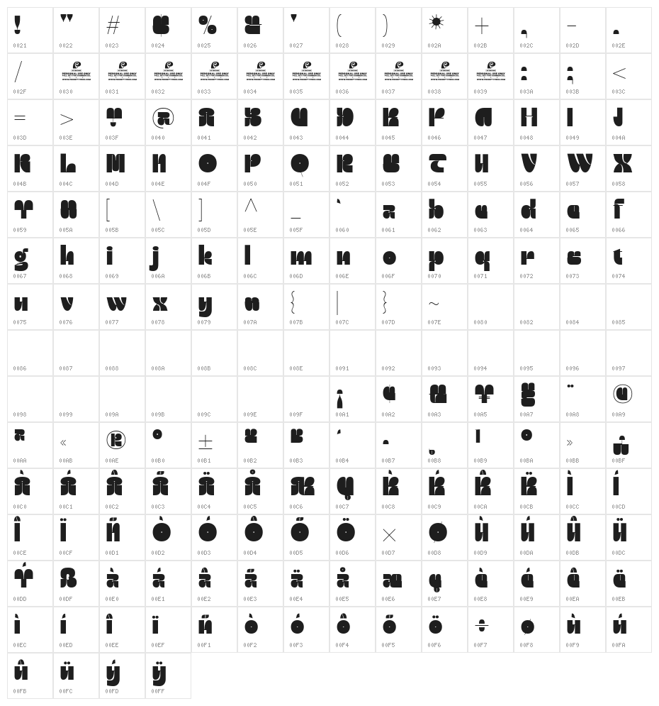 Super Parody DEMO Regular Character Map