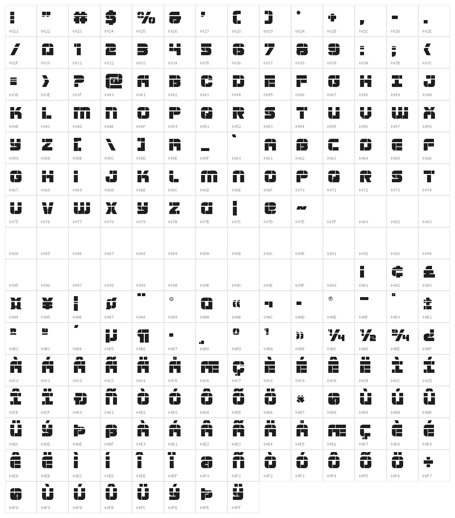 Super Submarine Laser Character Map
