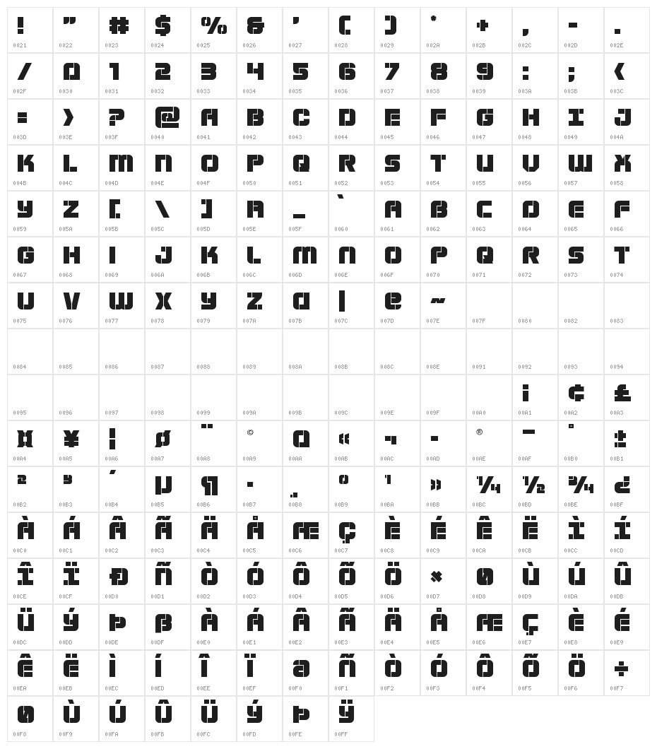 Super Submarine Title Character Map