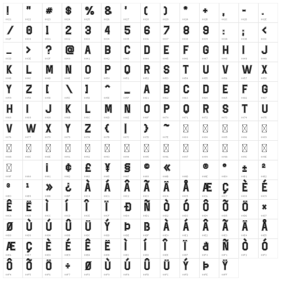 Super Touchdown Outline Character Map