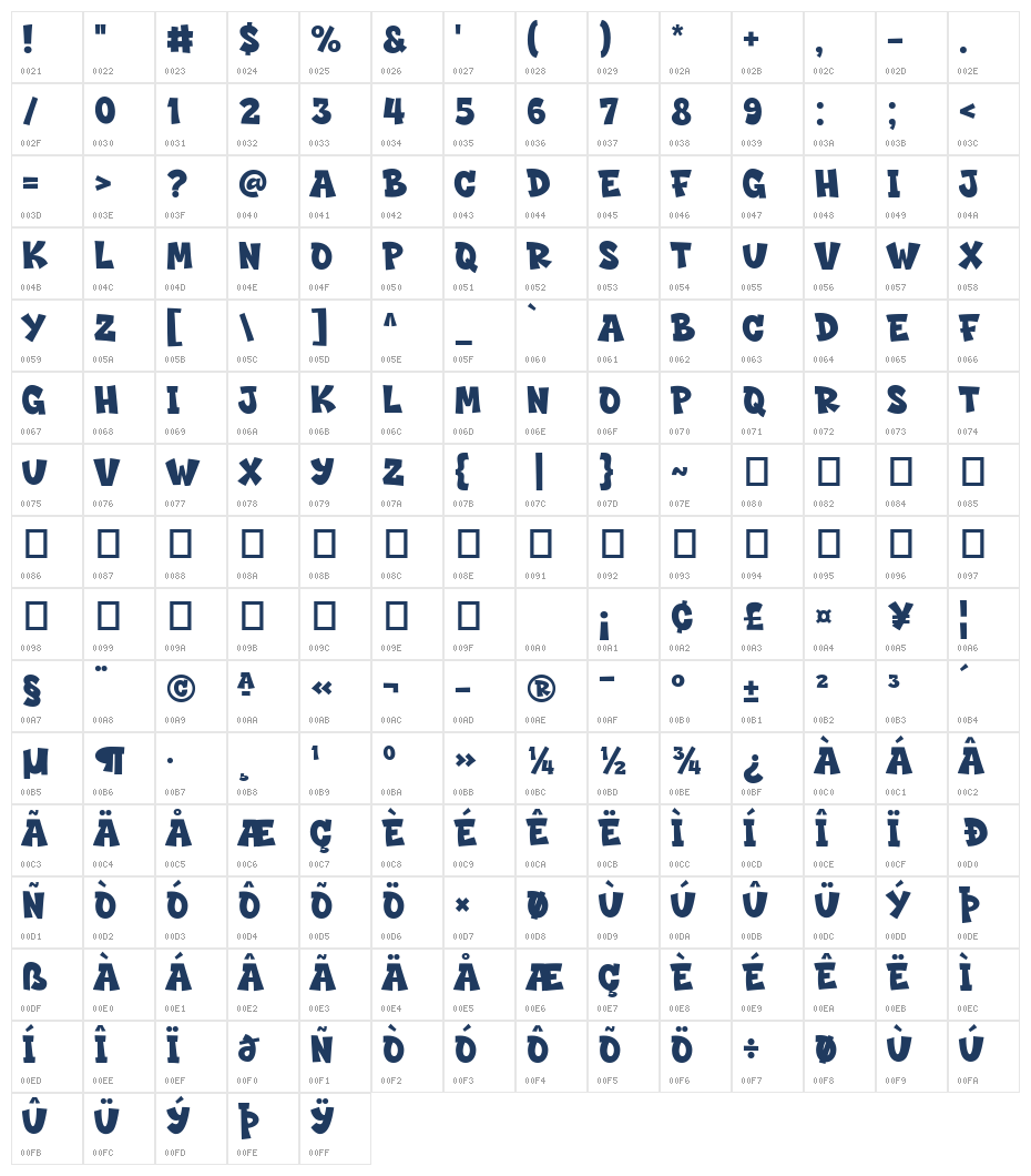 Super Youth Regular Character Map