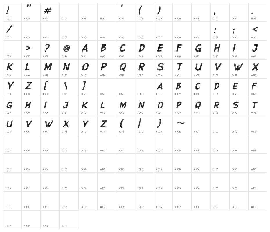 Superstition Rough Brush-DEMO I Character Map