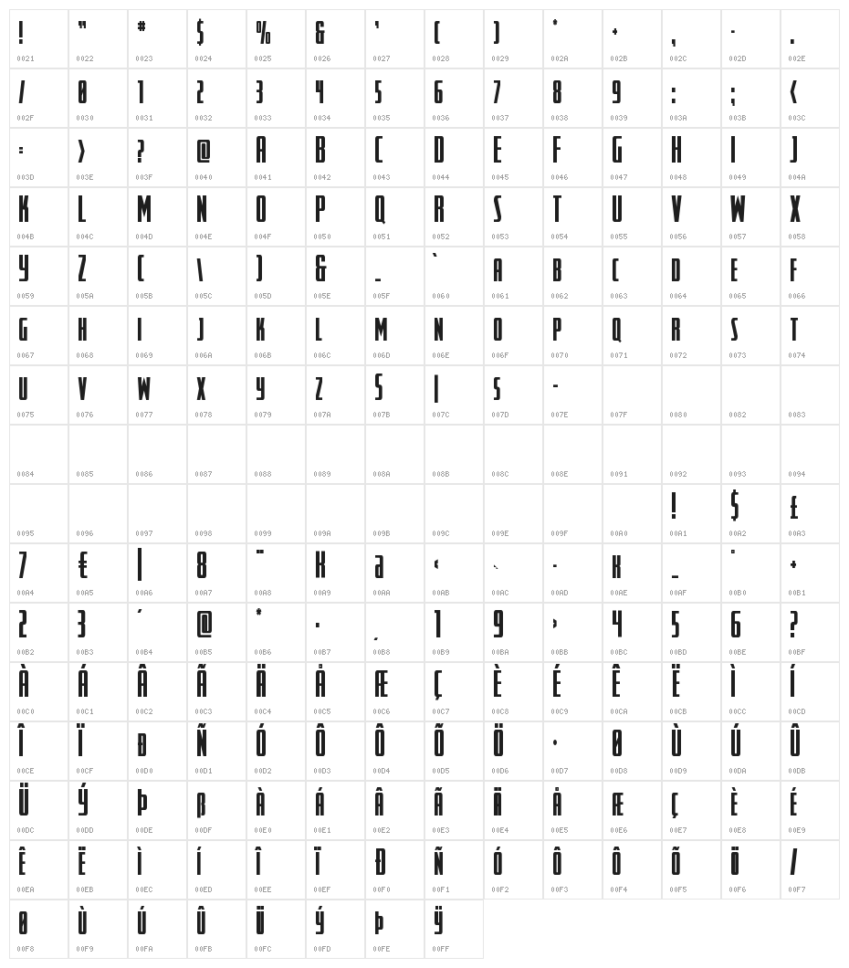 SurfQuest Condensed Character Map