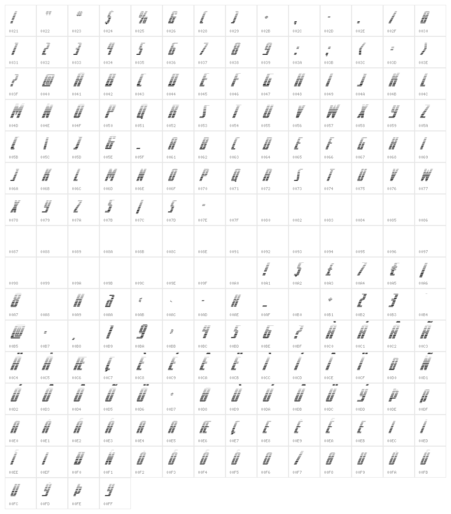 SurfQuest Gradient Italic Character Map