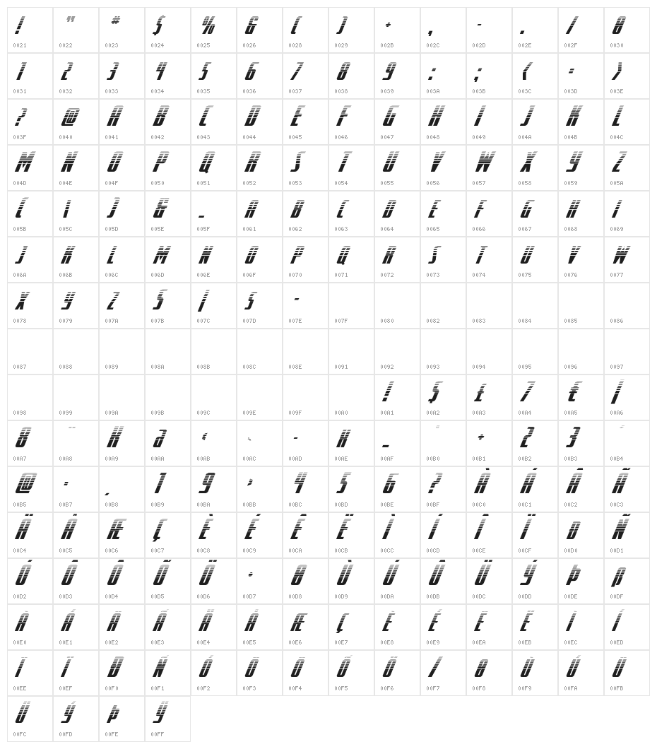 SurfQuest Halftone Italic Character Map