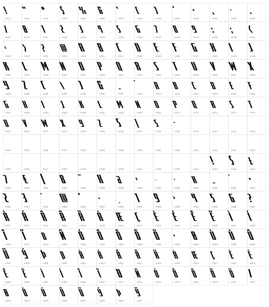 SurfQuest Leftalic Character Map