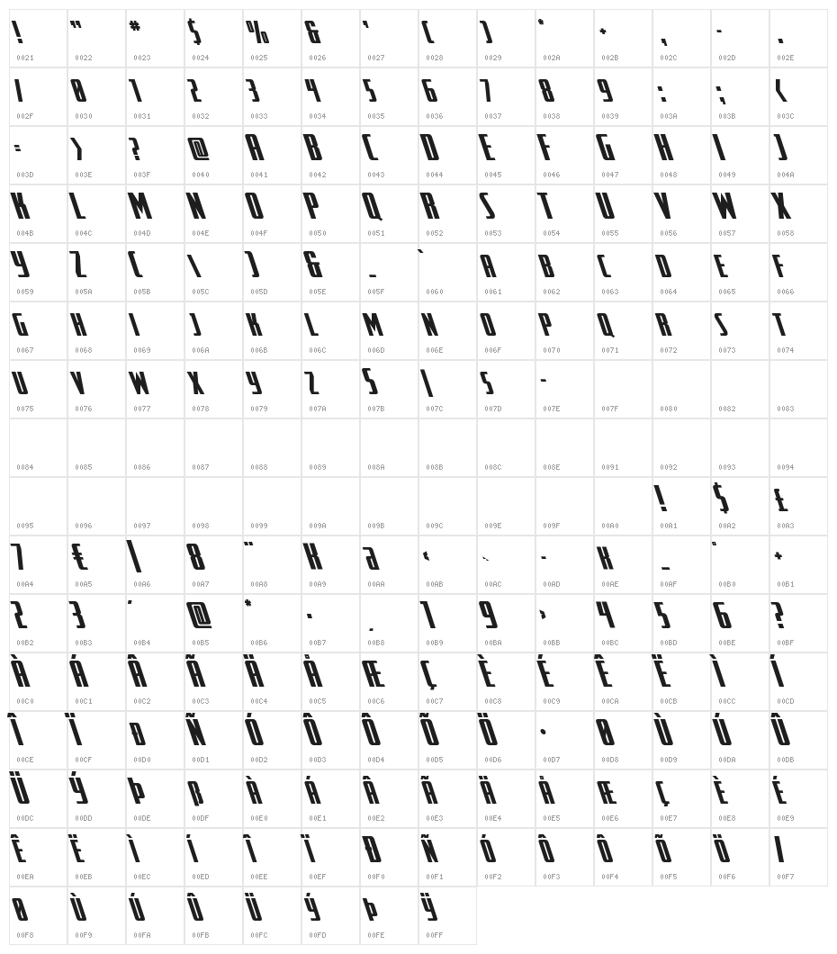 SurfQuest Semi-Leftalic Character Map